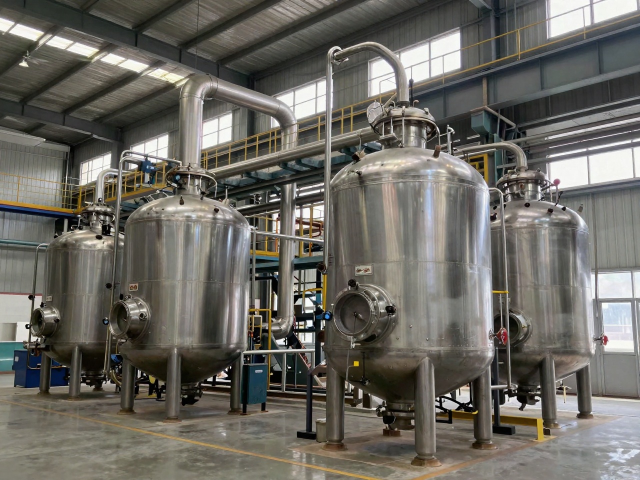 Alkyd resin reactor hall with kettles and process piping