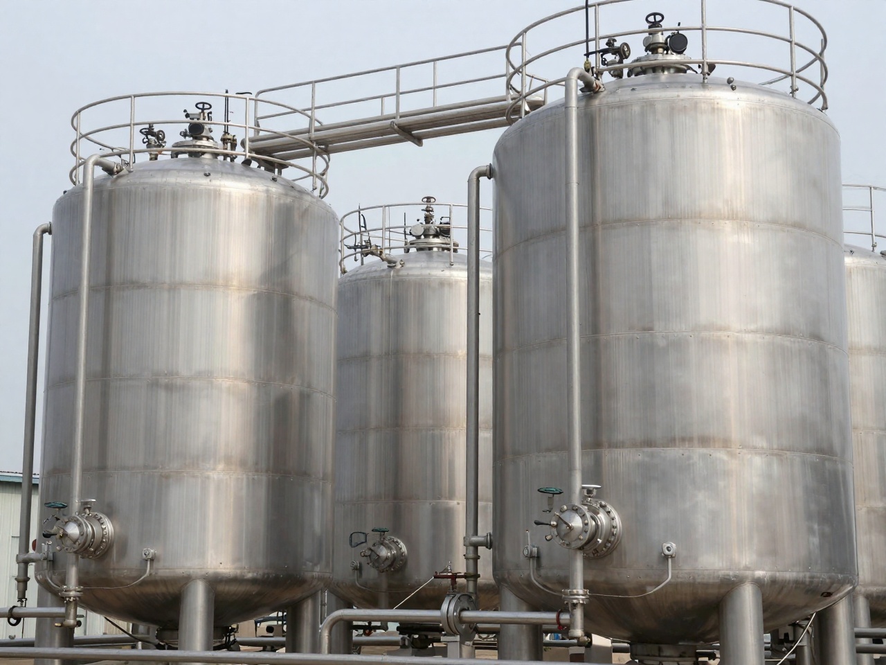 Liquid thiosulfate fertilizer tank farm with bulk storage tanks and pipework