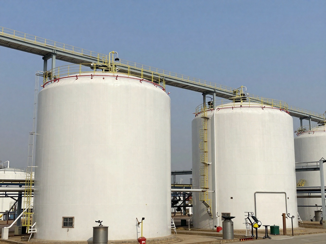 Liquid thiosulfate fertilizer storage tanks and process piping at an ATS production plant