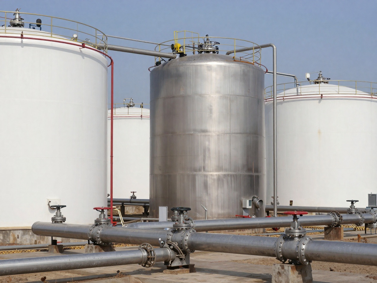 Stainless steel storage tanks for clear liquid ammonium thiosulfate at a plant