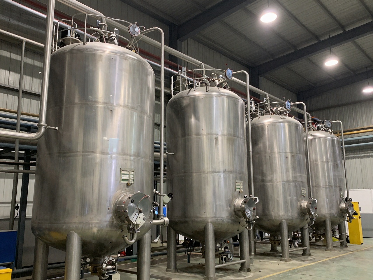 Alkyd and acrylic resin reactors with process piping at a coatings and resin plant