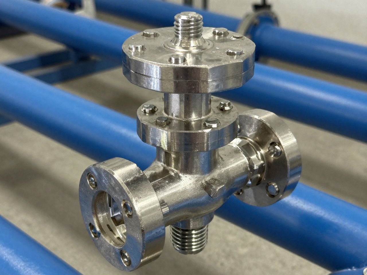 Sampling valve and flange on a stainless silicone reactor line