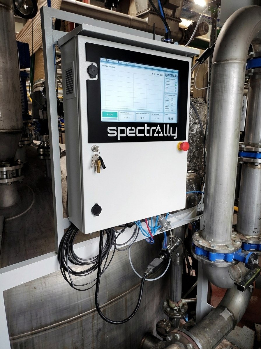 Spectrally X1 INLINE analyzer mounted on a process frame with piping