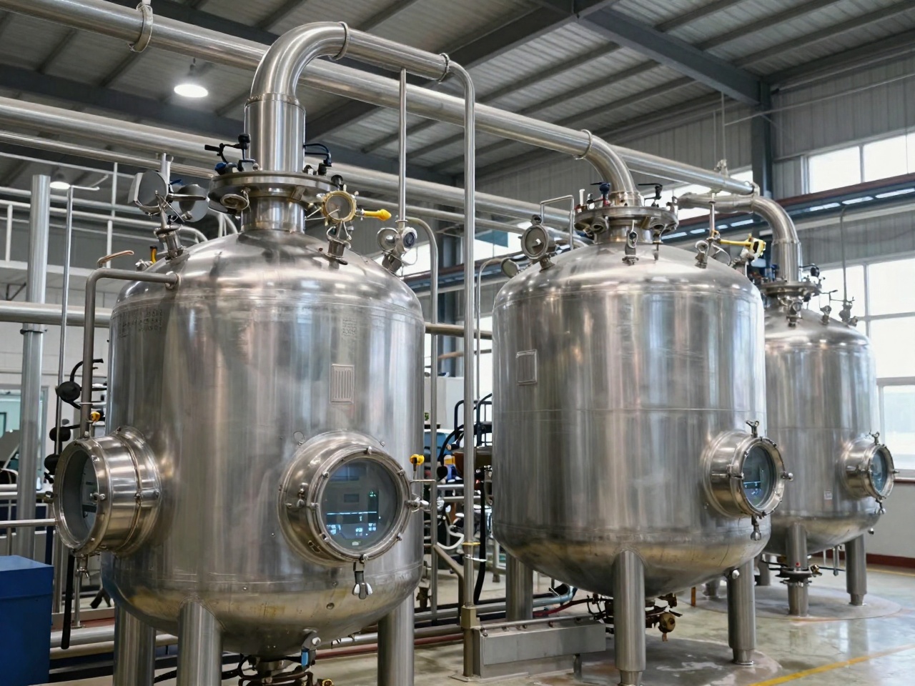 Silicone (PDMS) production plant with siloxane reactors and fluid tanks