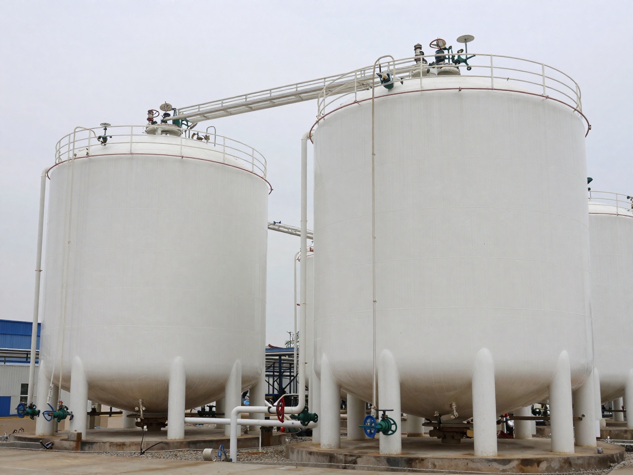 Urea and UAN solution tanks at a nitrogen fertilizer plant